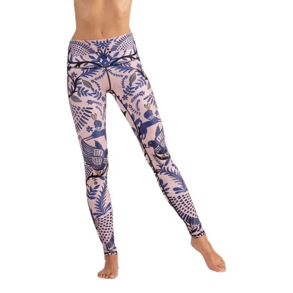Yoga Democracy "Desert Kiss" Blush Navy Folk Animal Yoga Leggings - XS